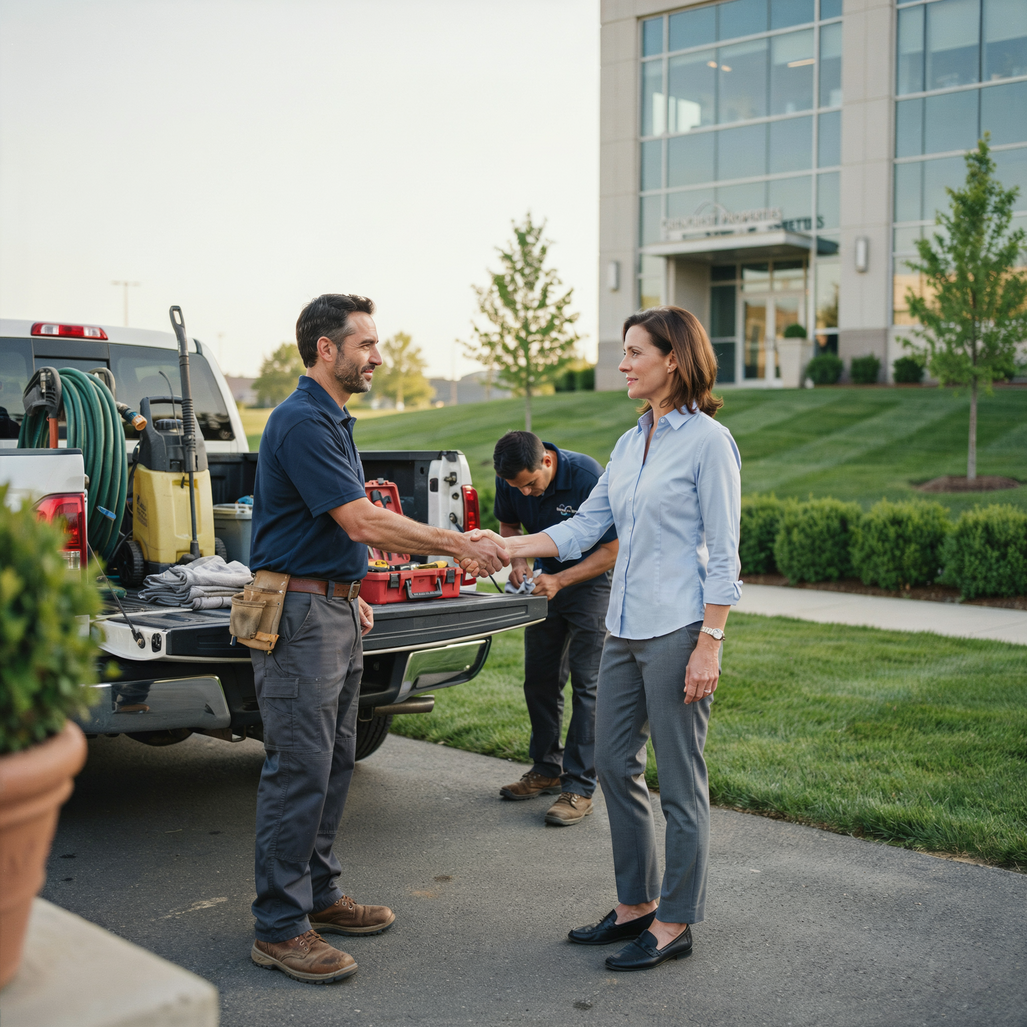 Outdoor service owner building trust with customer