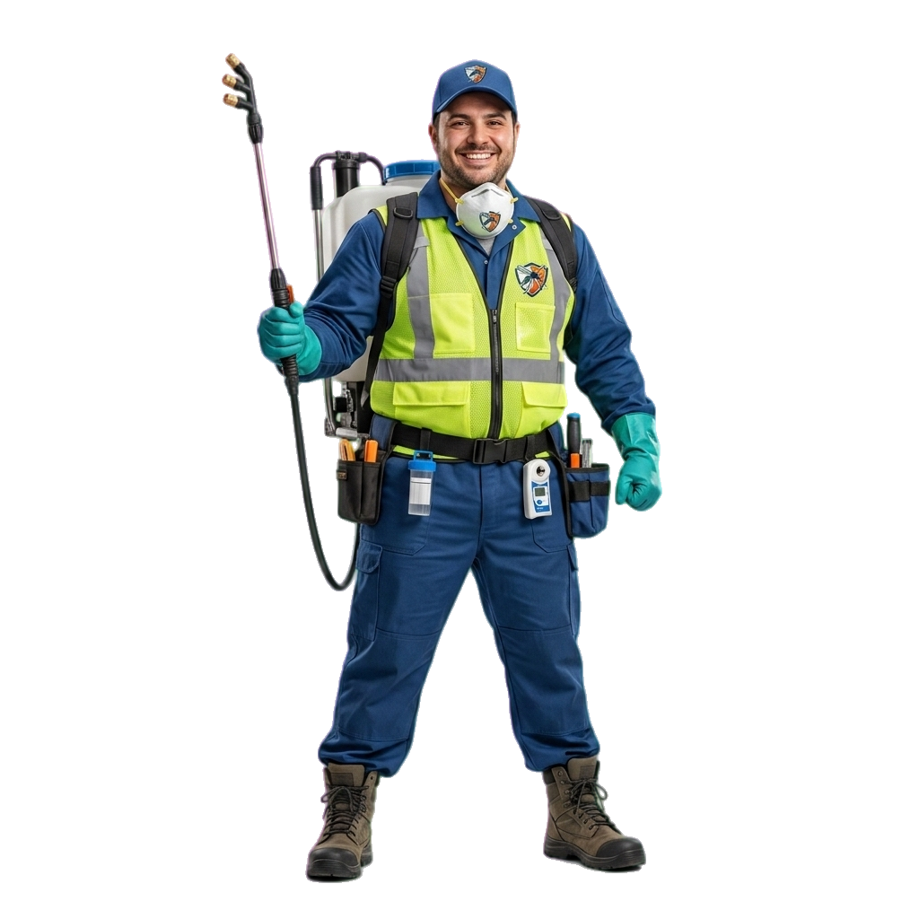 Mosquito control operator standing with handheld equipment